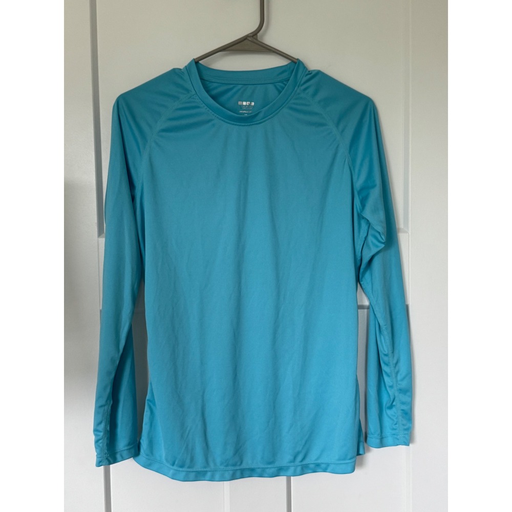 Womens Turquoise Blue Long Sleeve sun athletic shirt Top Crew Neck Size M